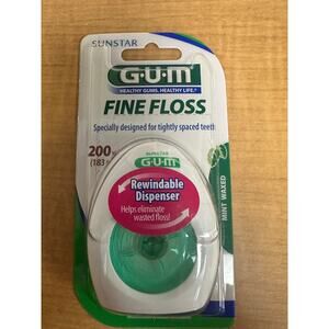 NEW GUM Fine Floss 200 yds Mint Waxed Rewindable Dispenser